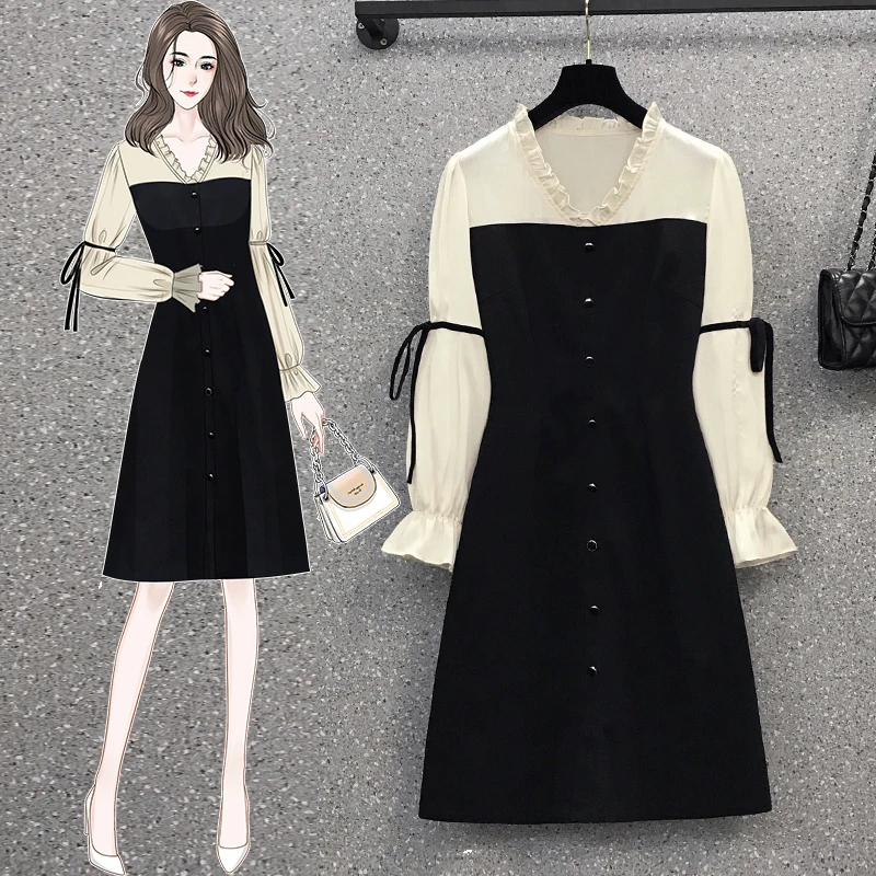 4XL Plus Size Women Elegant Dresses Spring 2021 Cute Pleated Ruffle V-neck Bow Long Sleeve Patchwork Black A-Line Midi Dress
4XL Plus Size Women Elegant Dresses Spring 2021 Cute Pleated Ruffle V-neck Bow Long Sleeve Patchwork Black A-Line Midi Dress