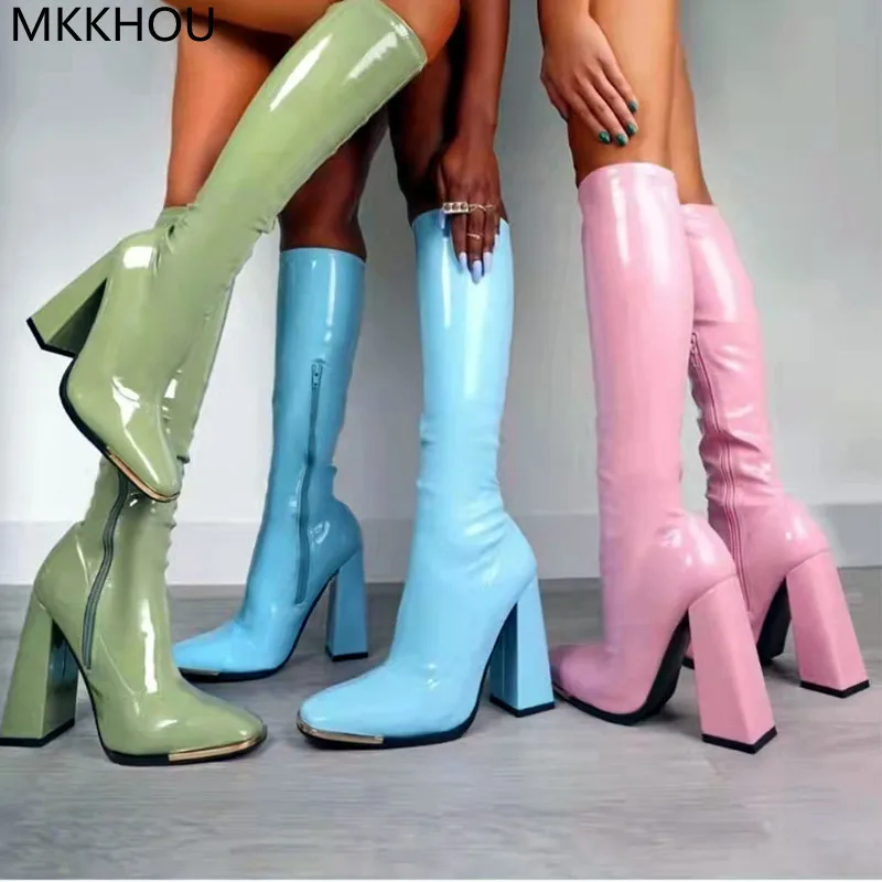 MKKHOU Fashion Knee-Length Boots Women New Patent Leather Round Toe Tight Elastic Boots Thick Heel High Heel Rubber High Boots
MKKHOU Fashion Knee-Length Boots Women New Patent Leather Round Toe Tight Elastic Boots Thick Heel High Heel Rubber High Boots