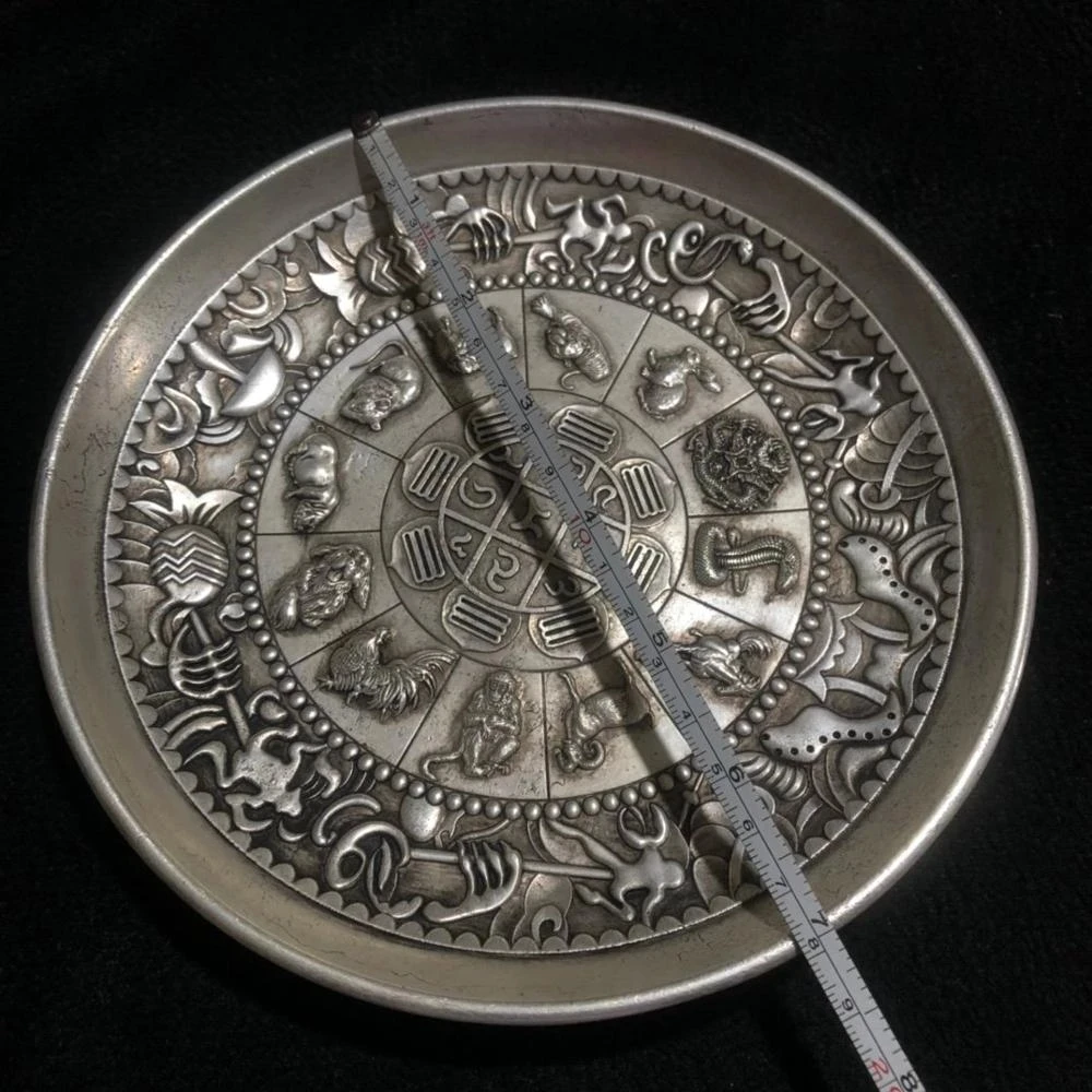 

Китайский тибетский серебряный фэн-шуй, семейный Рождественский орнамент с 12 знаками Зодиака, детской тарелка «монета»