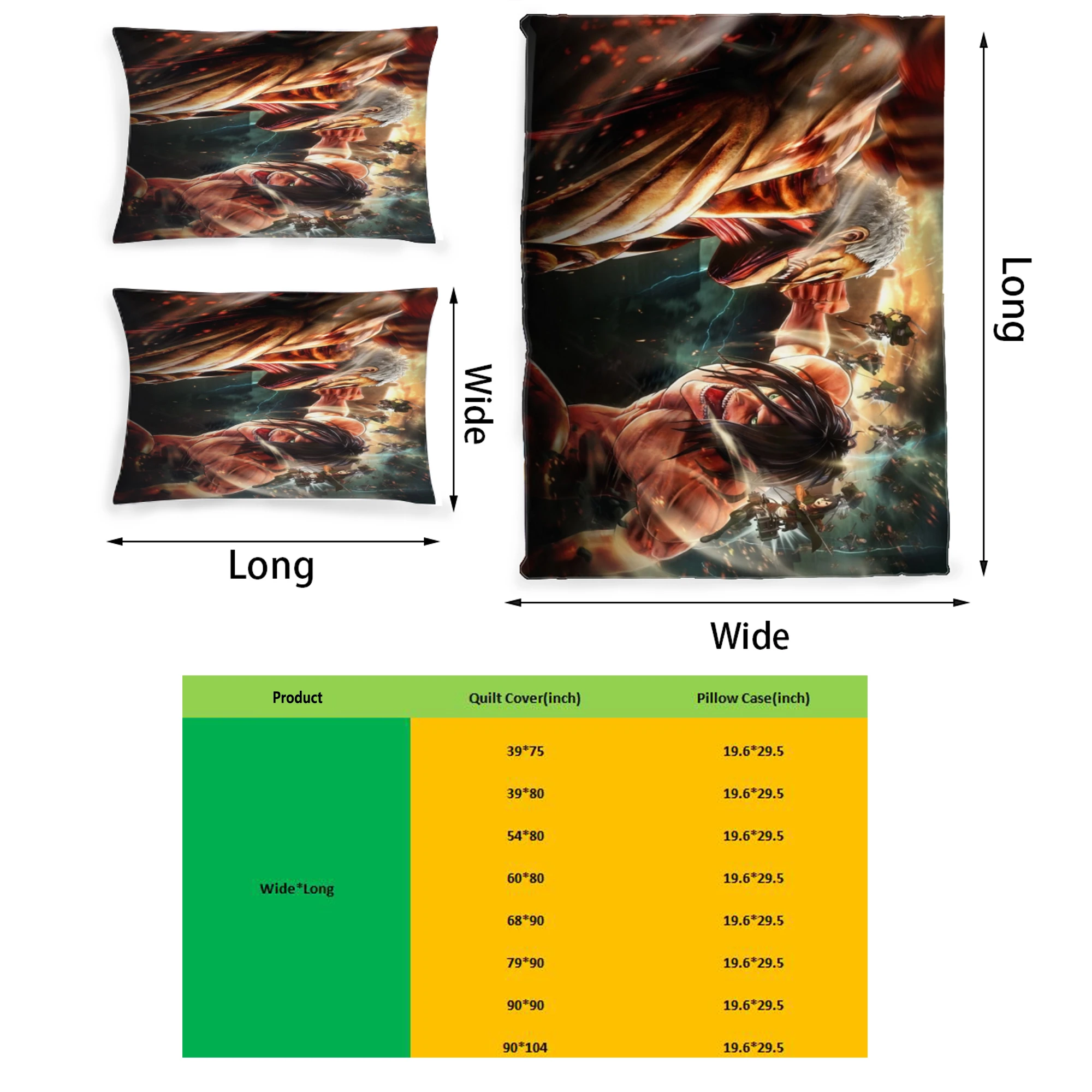 Attack on Titan Graphic Printed Bedding Set Pattern Printing Polyester Quilt Cover Set 3 Pieces Quilt Cover Pillow Cover Set 
Attack on Titan Graphic Printed Bedding Set Pattern Printing Polyester Quilt Cover Set 3 Pieces Quilt Cover Pillow Cover Set