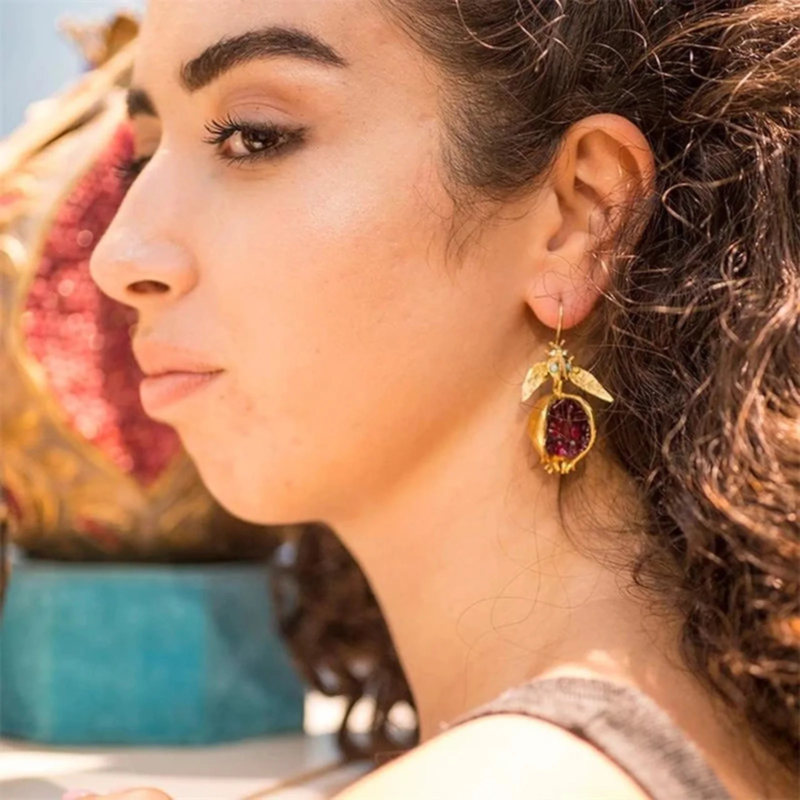 Golden Pomegranate Earrings Fashion Simulated Pomegranate Women Female Ear Jewelry HB88 
Golden Pomegranate Earrings Fashion Simulated Pomegranate Women Female Ear Jewelry HB88
