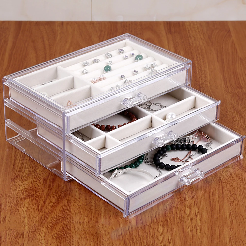 Transparent Acrylic Three-Layer Jewelry Storage Box Ring Earring Tray Bracelet Necklace Pendant Jewelry Drawer Storage Box 
Transparent Acrylic Three-Layer Jewelry Storage Box Ring Earring Tray Bracelet Necklace Pendant Jewelry Drawer Storage Box