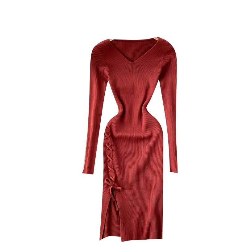 Women Elastic Knitted Dress Korean V Neck Long Sleeve Solid Slim Short Dresses Winter Bodycon Sexy Split Sweater Dress
Women Elastic Knitted Dress Korean V Neck Long Sleeve Solid Slim Short Dresses Winter Bodycon Sexy Split Sweater Dress