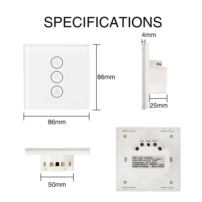 Smart Ceiling Fan Touch Switch EU WiFi APP Remote Timer Speed Control Compatible with Alexa and Google Home No Hub Required
Smart Ceiling Fan Touch Switch EU WiFi APP Remote Timer Speed Control Compatible with Alexa and Google Home No Hub Required