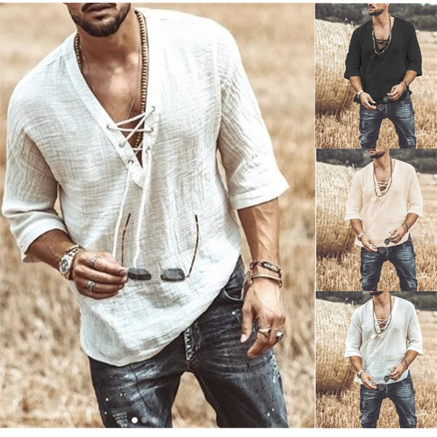 Renaissance Viking Pirate Medieval Cosplay Halloween Costume Men Male V Neck Lace Up Vintage Shirt Half Sleeve Linen Blouse Top 
Renaissance Viking Pirate Medieval Cosplay Halloween Costume Men Male V Neck Lace Up Vintage Shirt Half Sleeve Linen Blouse Top