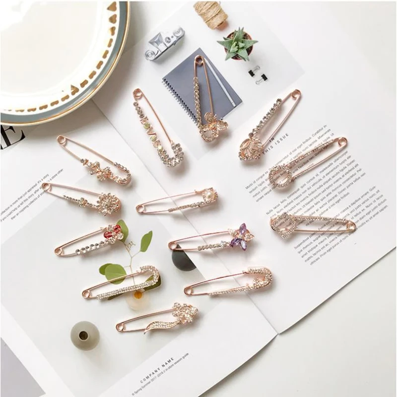 

2021 Rhinestones Safety Pin Brooches Bow Large Pins Brooch For Women Dress Gold Plating Crystals Elegant Brooche Jewelry