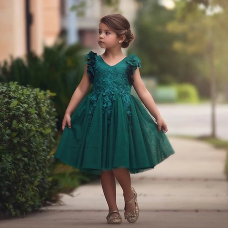 

Зеленое Тюлевое платье с аппликацией, платье принцессы с цветочным рисунком для девочек, Пышное Платье на день рождения, свадьбу, вечеринку,...