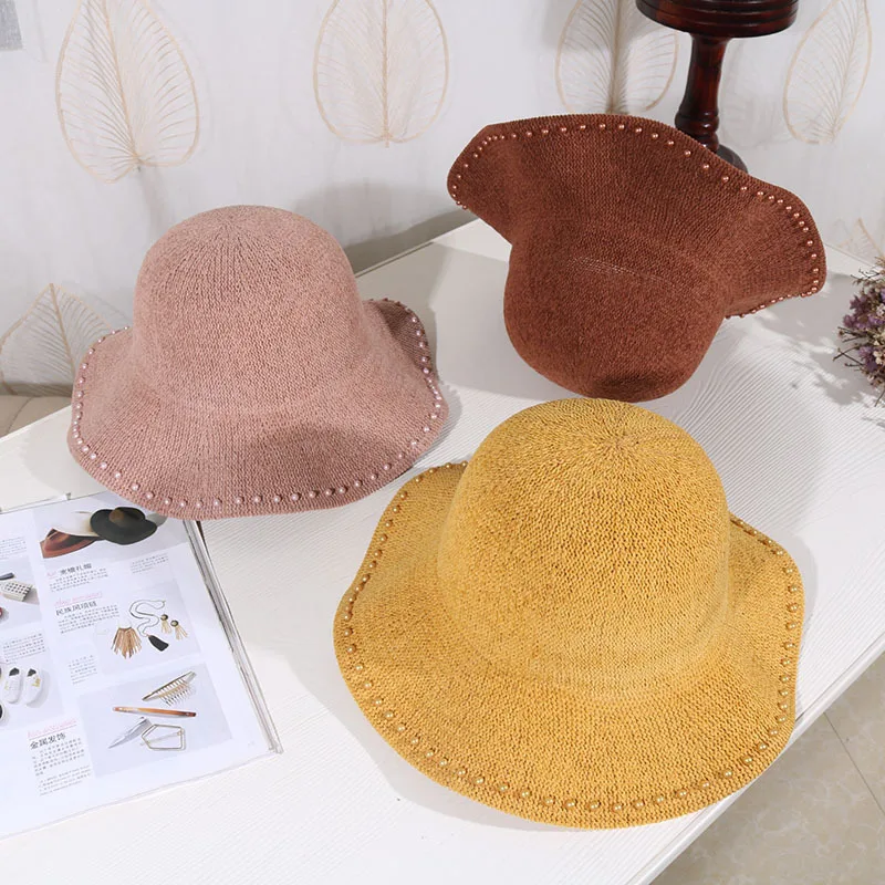 Autumn Pearl Chenille Knitted Bucket Hats Women Solid Large Brimmed Sun Protection Hat Female Outdoors All Match Foldable Caps
Autumn Pearl Chenille Knitted Bucket Hats Women Solid Large Brimmed Sun Protection Hat Female Outdoors All Match Foldable Caps