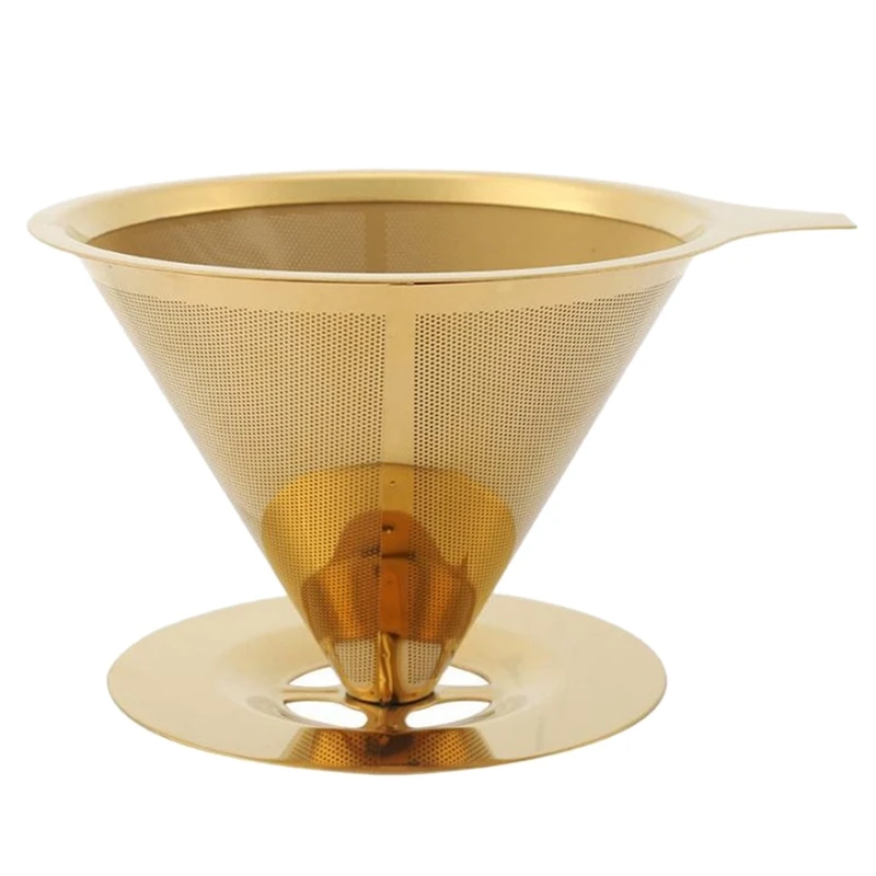 Double Wall Stainless Steel Titanium Gold Pour over Coffee Dripper Filter with Cup Stand and Handle
Double Wall Stainless Steel Titanium Gold Pour over Coffee Dripper Filter with Cup Stand and Handle