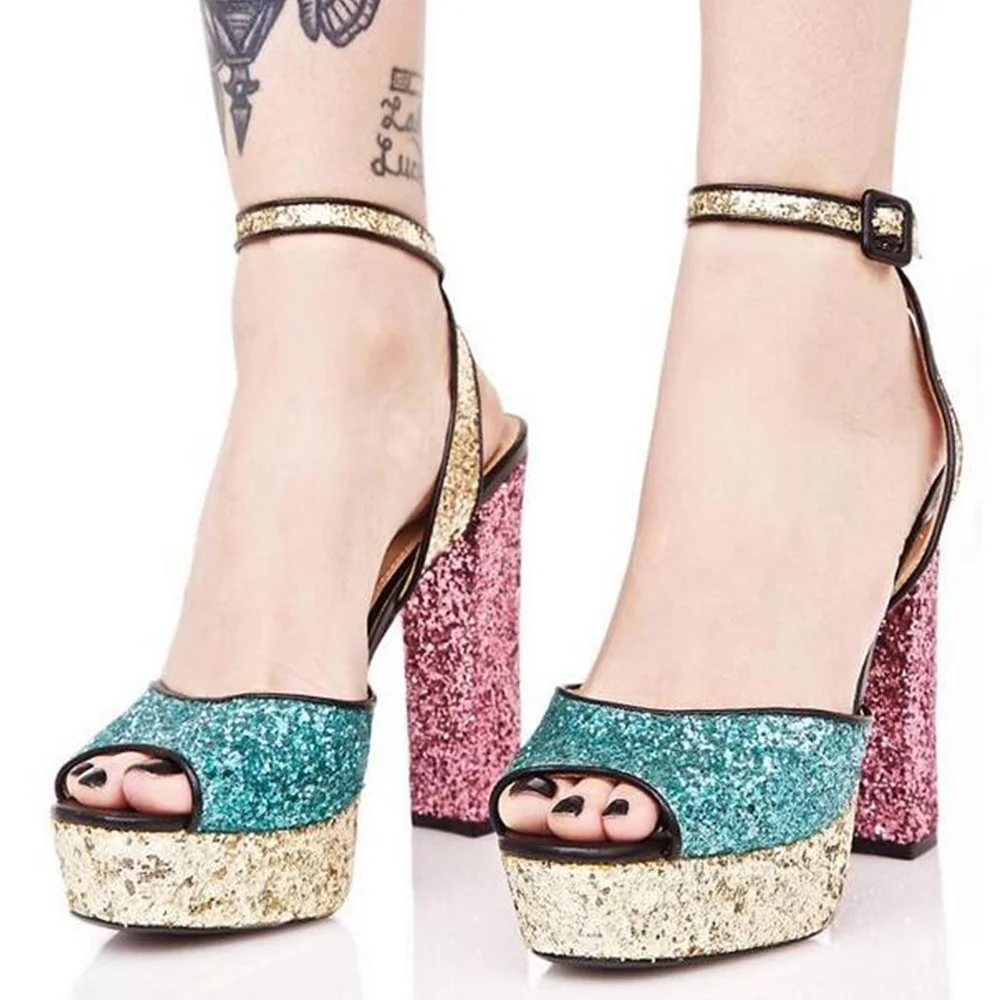 Thick Heel Buckle Strap Bling Sandals Color Mixed Sequins Bordered High Heel Summer New Fashion Women Party Dress Sandals Shoes
Thick Heel Buckle Strap Bling Sandals Color Mixed Sequins Bordered High Heel Summer New Fashion Women Party Dress Sandals Shoes