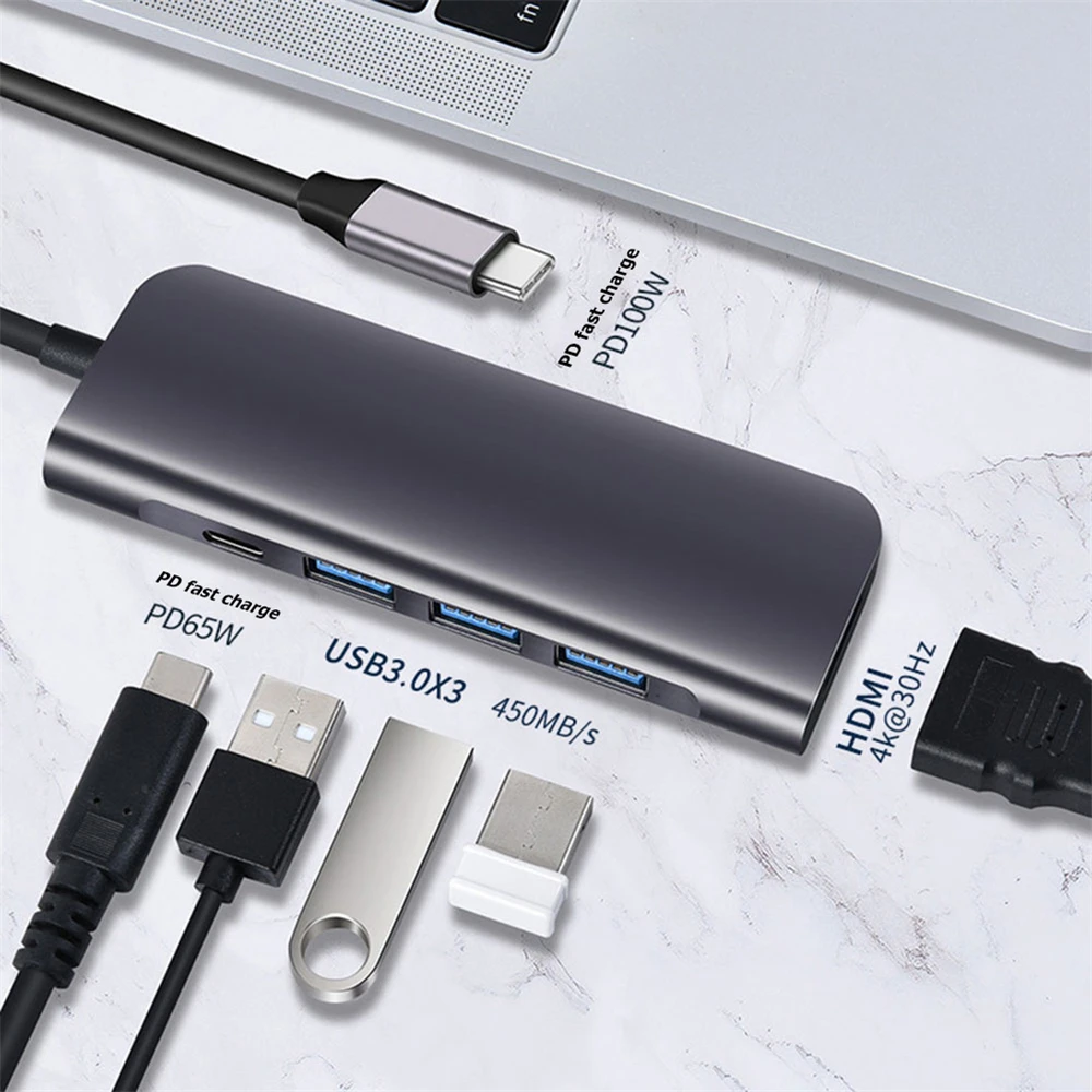 Tebe 5 IN 1 USB-C Hub Type C to 4K HDMI 3,5mm Audio Jack USB C adapter to USB 3.0*3 60W Type-c PD Docking Station For Macbook
Tebe 5 IN 1 USB-C Hub Type C to 4K HDMI 3,5mm Audio Jack USB C adapter to USB 3.0*3 60W Type-c PD Docking Station For Macbook
