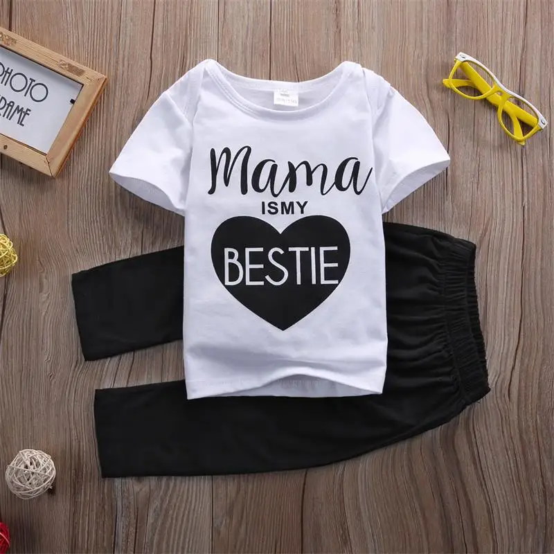 Летняя одежда для новорожденных мальчиков и девочек с надписью Mama Bestie детская