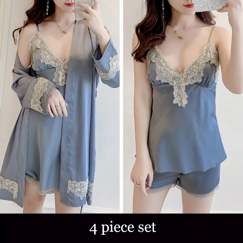 Summer Sexy female 5PCS Nightwear Nightdress Casual Sleep Set Bathrobe Gown Satin Lace Robe Kimono Gown Silky Intimate Lingerie
Summer Sexy female 5PCS Nightwear Nightdress Casual Sleep Set Bathrobe Gown Satin Lace Robe Kimono Gown Silky Intimate Lingerie