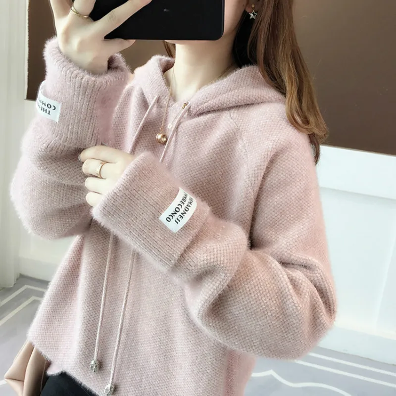 Mohair Sweaters Loose Pullovers Women New Spring Autumn Long Sleeve Streetwear Knitted Hooded Tops Solid Casual Thicken Sweaters
Mohair Sweaters Loose Pullovers Women New Spring Autumn Long Sleeve Streetwear Knitted Hooded Tops Solid Casual Thicken Sweaters