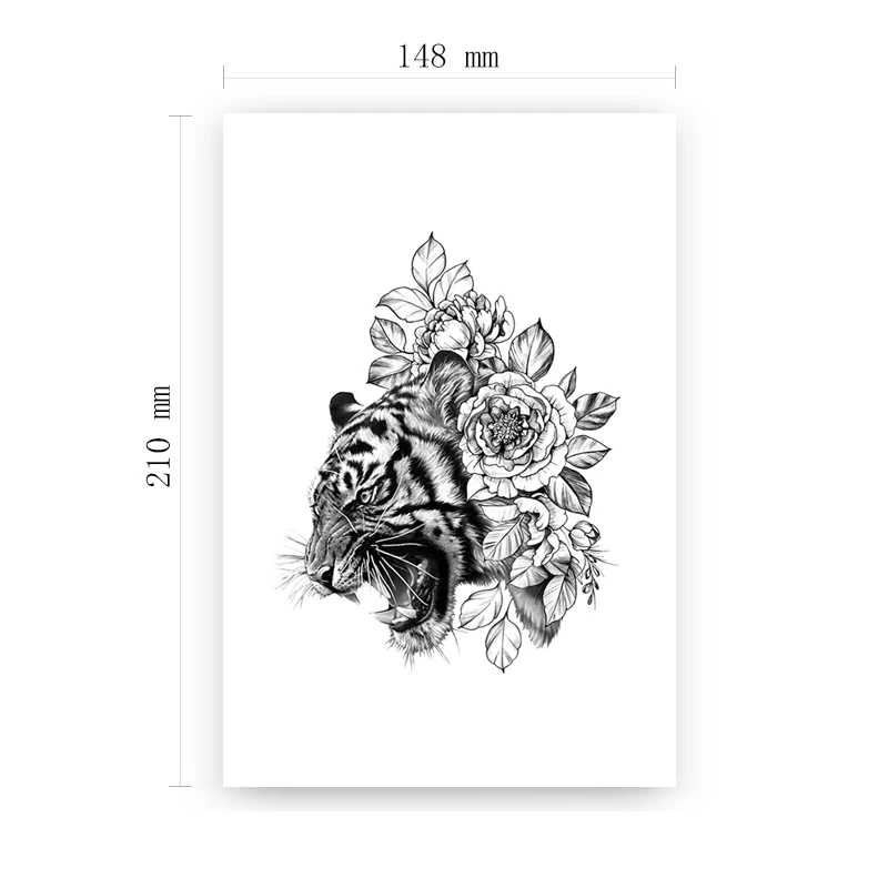Black Tiger Head Temporary Tattoo Sticker Rose Flower Waterproof Tattoos Leaves Body Art Arm Leg Large Size Fake Tatoo Men Women
Black Tiger Head Temporary Tattoo Sticker Rose Flower Waterproof Tattoos Leaves Body Art Arm Leg Large Size Fake Tatoo Men Women