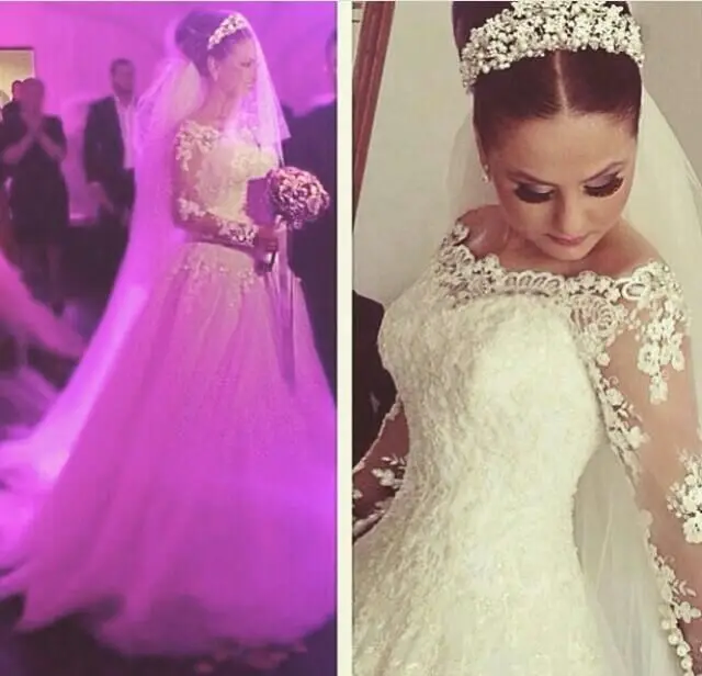 Sexy boat neck Lace Appliques Long Sleeves Beaded sweep Train Bridal Gown 2018 vestido de noiva mother of the bride dresses
Sexy boat neck Lace Appliques Long Sleeves Beaded sweep Train Bridal Gown 2018 vestido de noiva mother of the bride dresses