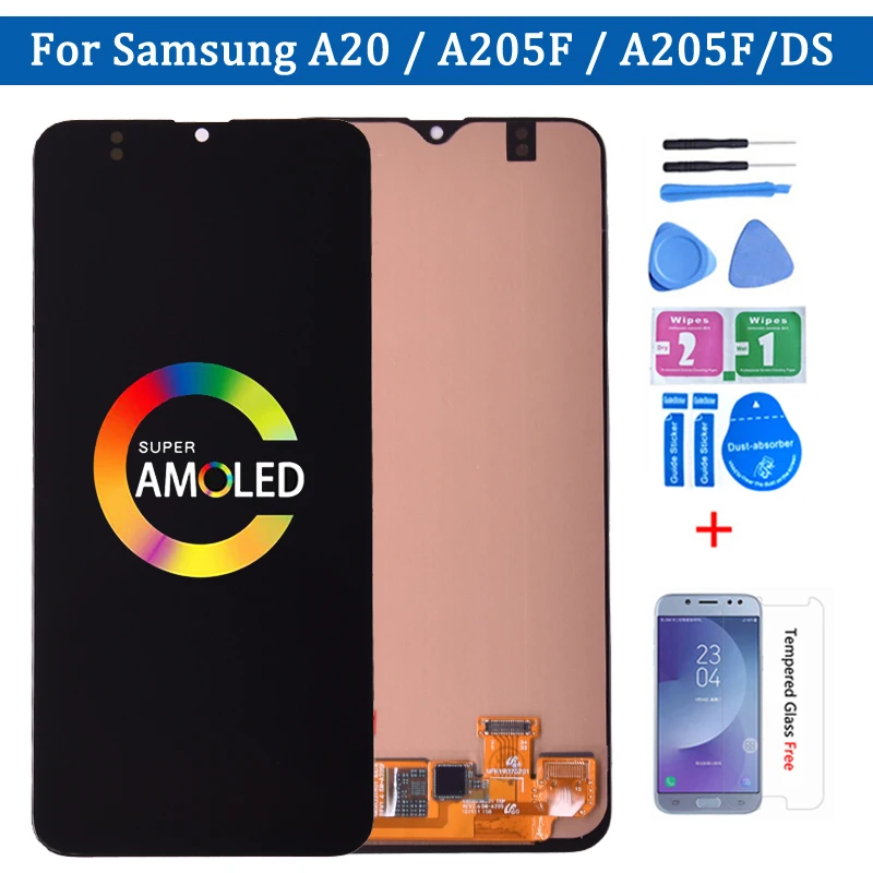 6 4 "Super AMOLED для Samsung Galaxy A20 A205 SM A205F A205FN ЖК дисплей с цифровым преобразователем