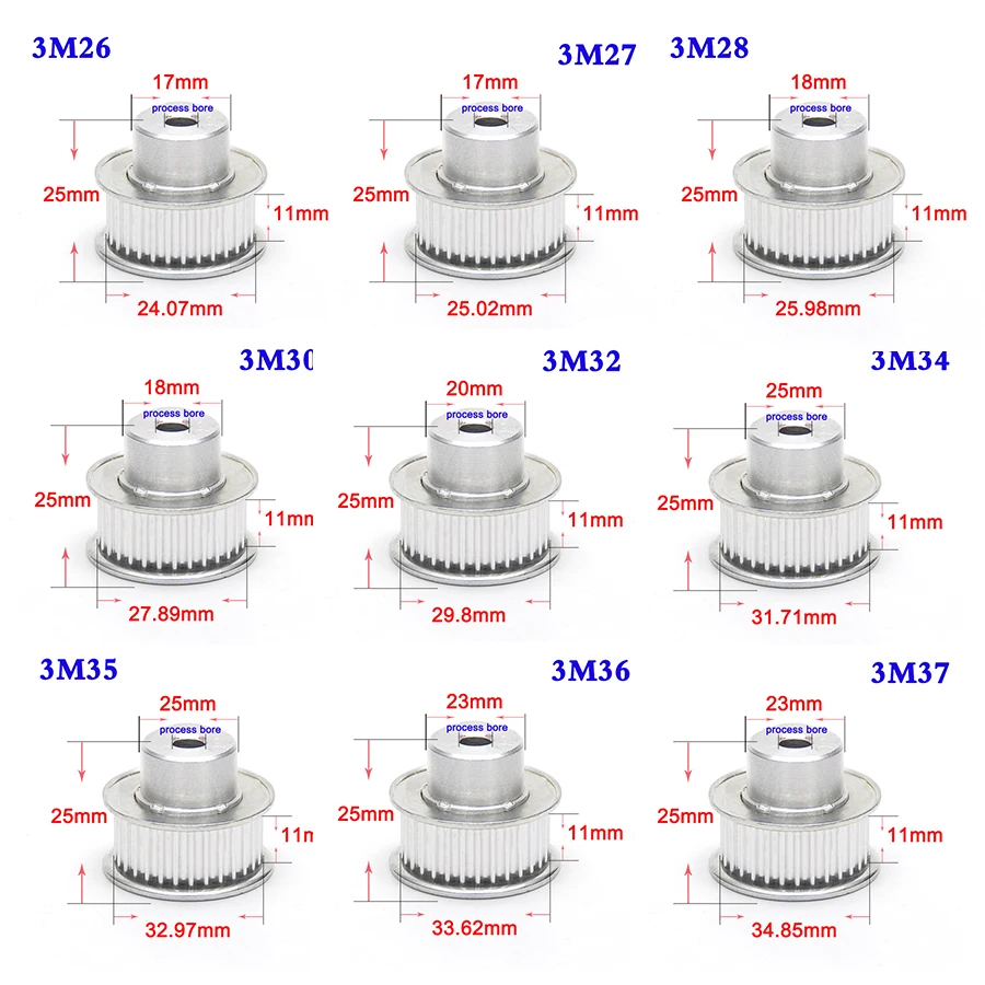 1PCS 3M 26 Teeth To 39 Teeth Synchronous Wheel Process Bore Aluminum Alloy Timing Belt Pulley Width 11mm
1PCS 3M 26 Teeth To 39 Teeth Synchronous Wheel Process Bore Aluminum Alloy Timing Belt Pulley Width 11mm