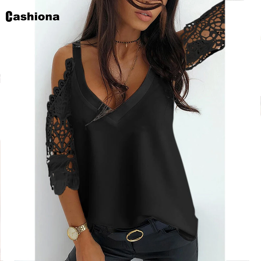 Cashiona 2021 Summer New Patchwork Lace Top 3/4 Sleeve Hollow Out Chiffon Blouse Sexy V-neck Casual Pullovers Pull Jersey Mujer
Cashiona 2021 Summer New Patchwork Lace Top 3/4 Sleeve Hollow Out Chiffon Blouse Sexy V-neck Casual Pullovers Pull Jersey Mujer