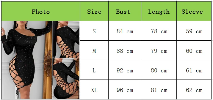 Women Black Long Sleeve Sexy Lady Lace Up Bandage Slim Hollow Out Dresses Glitter Sequins Party Night Club Summer Mini Dress
Women Black Long Sleeve Sexy Lady Lace Up Bandage Slim Hollow Out Dresses Glitter Sequins Party Night Club Summer Mini Dress