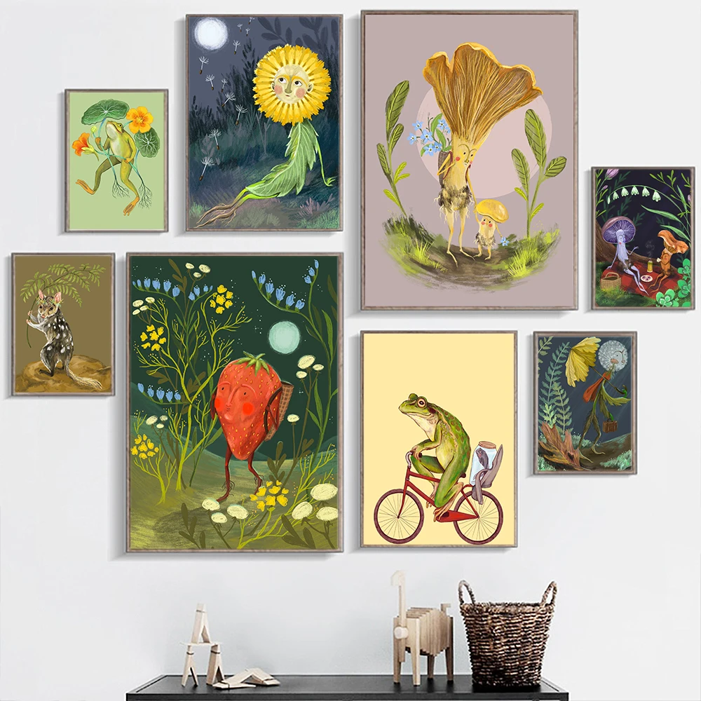 Vintage Poster Frog Ride Bicycle Art Print Mushroom Strawberry Flower Dandelion Bathroom Wall Art Canvas Painting Home Decor
Vintage Poster Frog Ride Bicycle Art Print Mushroom Strawberry Flower Dandelion Bathroom Wall Art Canvas Painting Home Decor
