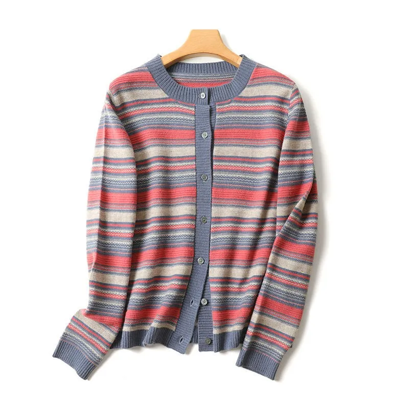 Autumn Winter Korea Fashion Women Long Sleeve Single Breasted Knitting Cardigan 100% Cotton O-neck Striped Casual Sweaters M460
Autumn Winter Korea Fashion Women Long Sleeve Single Breasted Knitting Cardigan 100% Cotton O-neck Striped Casual Sweaters M460