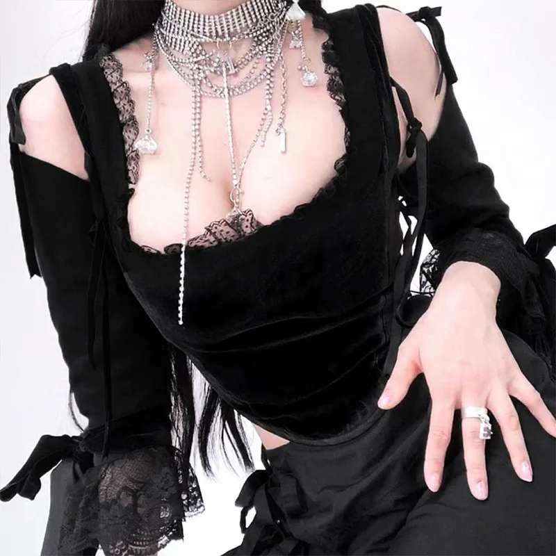 Fashion High Street Lace Vest Patchwork Long Sleeve Gothic T Shirt Women New Sexy Crop Top T-shirt
Fashion High Street Lace Vest Patchwork Long Sleeve Gothic T Shirt Women New Sexy Crop Top T-shirt