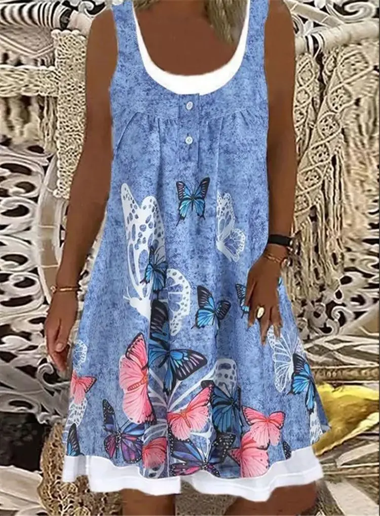Women Casual Long Dress Square Collar Sling Sleeveless Print Loose Hem Buttons Patchwork Imitation Denim Vestidos New Summer Hot
Women Casual Long Dress Square Collar Sling Sleeveless Print Loose Hem Buttons Patchwork Imitation Denim Vestidos New Summer Hot