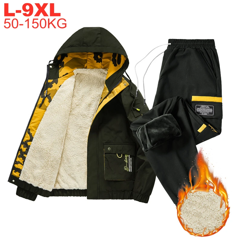 Winter Fleece Lined Tracksuits Men Thick Hooded Jacket Pants Two Piece Sets Sportswear Male Armygreen Large Size 6xl 7xl 8xl 9xl
Winter Fleece Lined Tracksuits Men Thick Hooded Jacket Pants Two Piece Sets Sportswear Male Armygreen Large Size 6xl 7xl 8xl 9xl