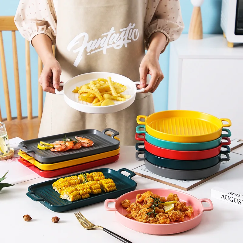 Creative Two-ear Ceramic Baking Tray Nordic Home Baking Plate Western Restaurant Cake Dessert Plate INS Hotel Tableware
Creative Two-ear Ceramic Baking Tray Nordic Home Baking Plate Western Restaurant Cake Dessert Plate INS Hotel Tableware