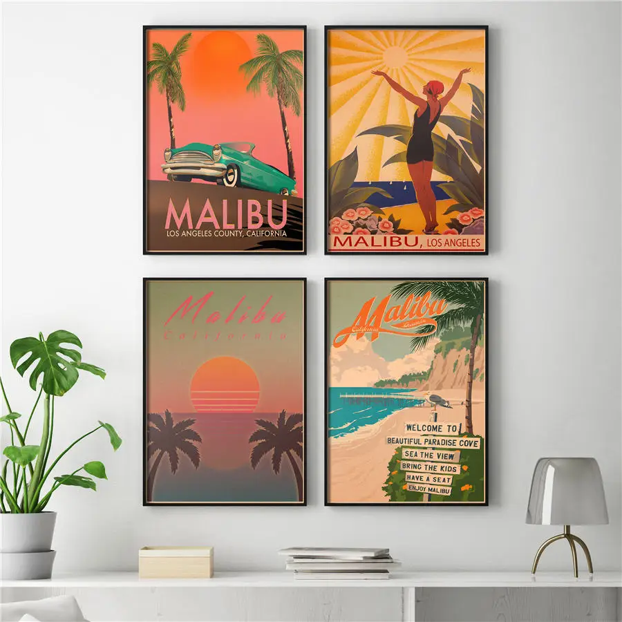 Фото Malibu праздничный отдых плакат ручной росписью живописные пятна летний пейзаж