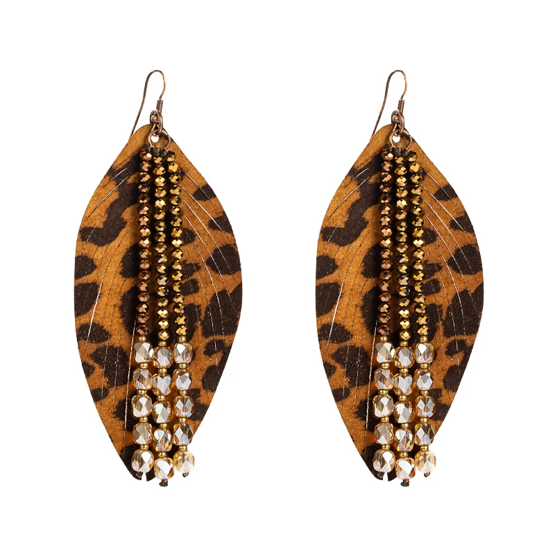 Bohemian Leopard Pattern PU Leather Dangle Earrings Hand Made Natural Stone Leaf Shape Statement Drop Earrings Girls Ear Jewelry
Bohemian Leopard Pattern PU Leather Dangle Earrings Hand Made Natural Stone Leaf Shape Statement Drop Earrings Girls Ear Jewelry