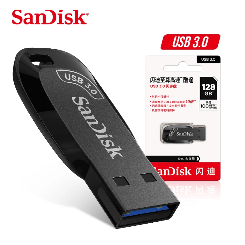 Флэш-накопитель SanDisk USB 3 0 на 128 ГБ 64 32 мини-флешка с ремешком черный