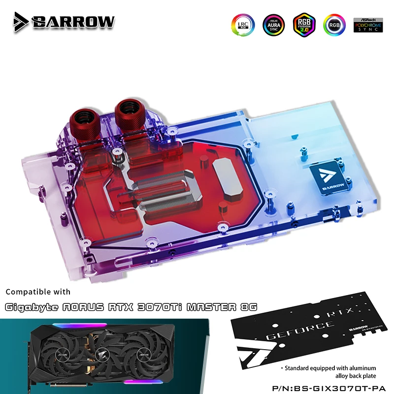 Водяной блок Barrow GPU для GIGABYTE AORUS RTX 3070TI MASTER 8G Card с системой водяного охлаждения