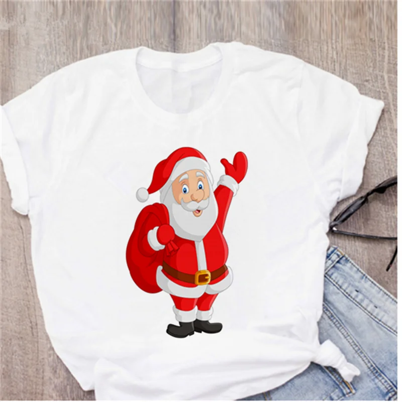 AOWOF new Dabbing Santa Claus T-shirt Ladies Fashion Christmas New Year short-sleeved | Женская одежда