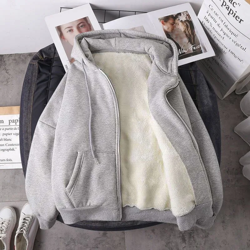 

Sudadera con capucha para mujer, abrigo informal de lana gruesa y cálida, AA91con bolsillo, color gris y negro, ropa de abrigo