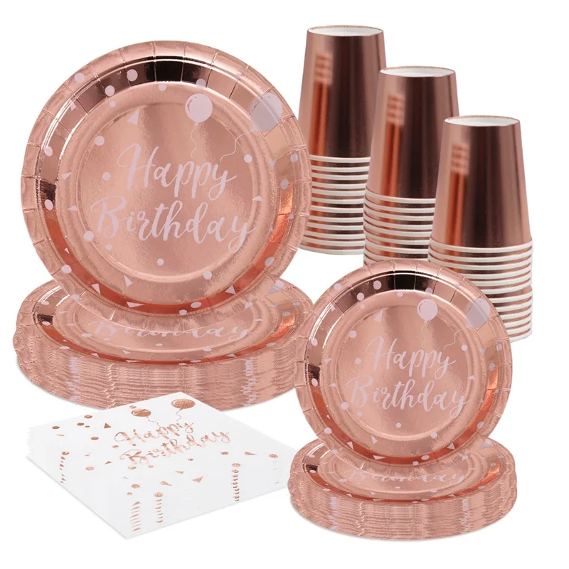 Rose Gold Disposable Tableware Happy Birthday Party Decoration Kids Adults Paper Plate Cup Napkin One Year 1st Birthday Decor
Rose Gold Disposable Tableware Happy Birthday Party Decoration Kids Adults Paper Plate Cup Napkin One Year 1st Birthday Decor