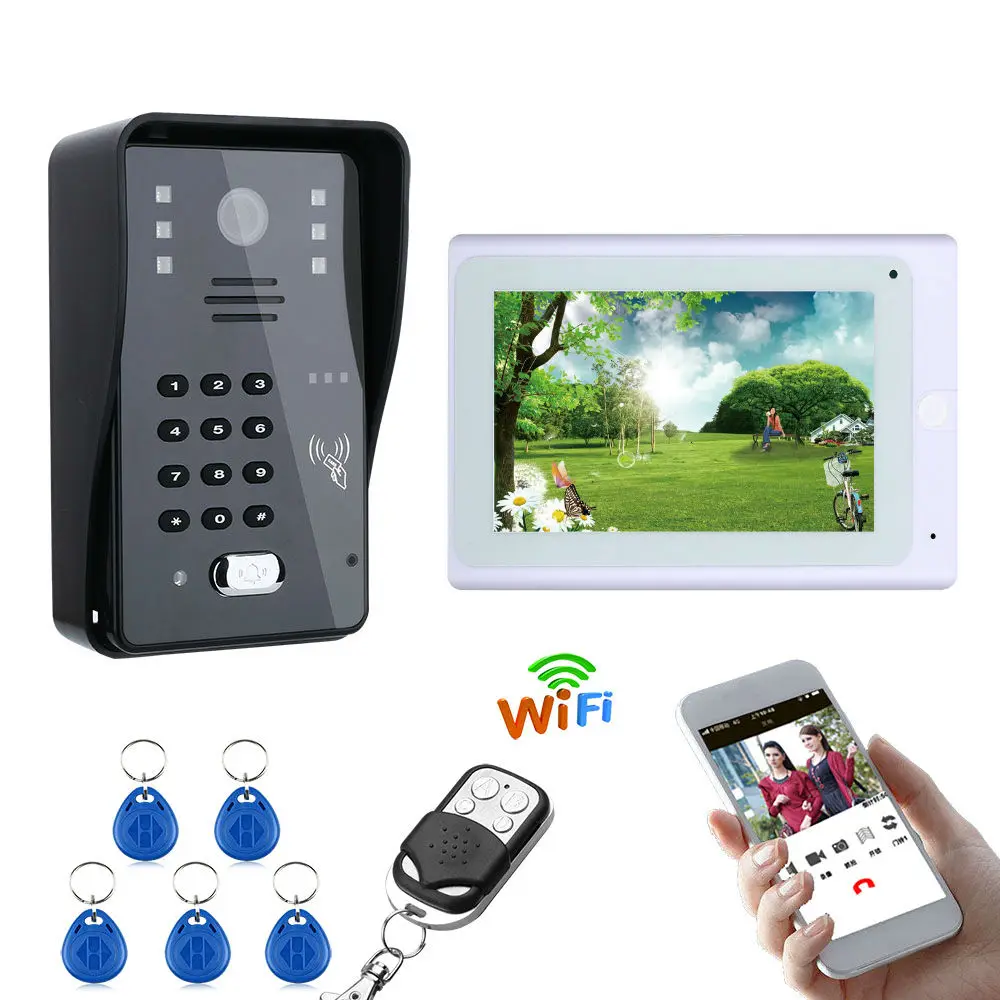 

Yobang Security 7inch Video Record WIFI Video Doorbell Door Phone Intercom With Indoor Monitor APP RFID&Password&APP Control