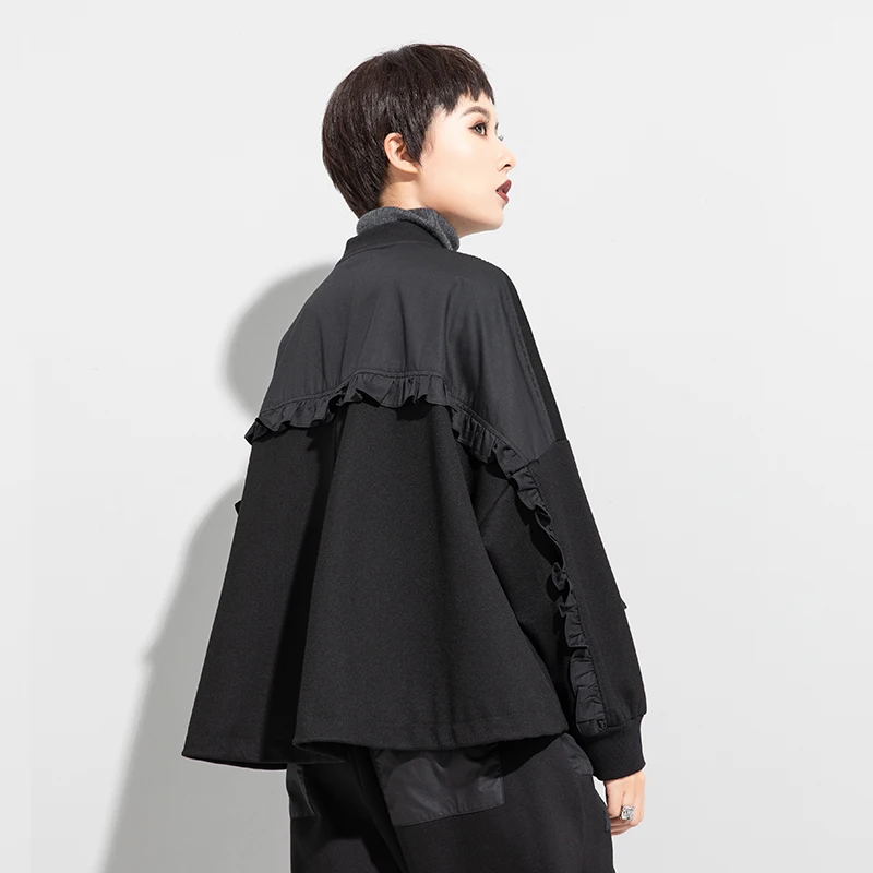 Drawstring Loose Fit Wrinkled Ruffle Jacket New Stand Collar Long Sleeve Women Coat Fashion Autumn Winter 2021 1DD3914 
Drawstring Loose Fit Wrinkled Ruffle Jacket New Stand Collar Long Sleeve Women Coat Fashion Autumn Winter 2021 1DD3914