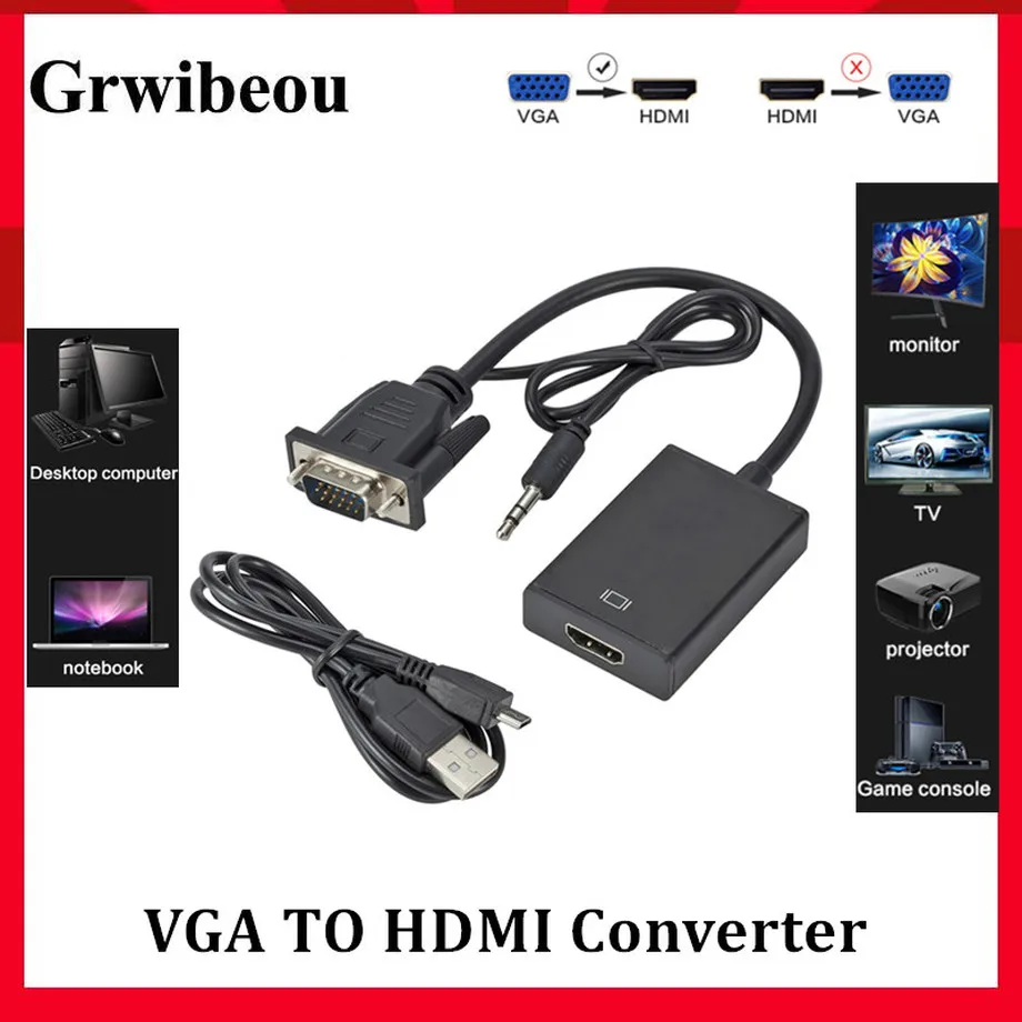 Grwibeou VGA Male to HDMI Female Adapter Converter Cable With 3.5 mm Audio 1080P VGA to HDMI for PC laptop to HDTV Projector
Grwibeou VGA Male to HDMI Female Adapter Converter Cable With 3.5 mm Audio 1080P VGA to HDMI for PC laptop to HDTV Projector