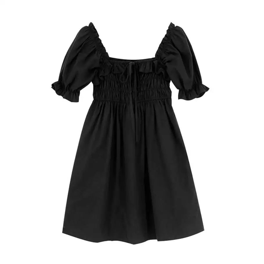 For Summer Women's Dress Turn-down Collar Puff Sleeve A-Line Women's Dress Black Solid Color Fashion Ladies Dress SS3326
For Summer Women's Dress Turn-down Collar Puff Sleeve A-Line Women's Dress Black Solid Color Fashion Ladies Dress SS3326