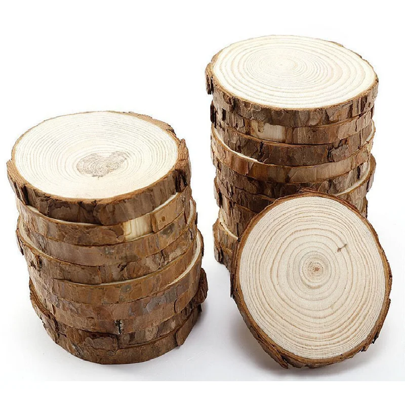 

3-12cm Thick 1 Pack Natural Pine Round Unfinished Wood Slices Circles With Tree Bark Log Discs DIY Crafts Wedding Party Painting