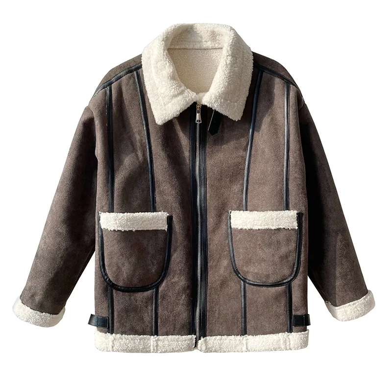 Autumn Winter Loose Pink Lamb Fur Coats Women Turndown Collar Short Suede Plush Locomotive Motorcycle Oversized Jacket Female
Autumn Winter Loose Pink Lamb Fur Coats Women Turndown Collar Short Suede Plush Locomotive Motorcycle Oversized Jacket Female