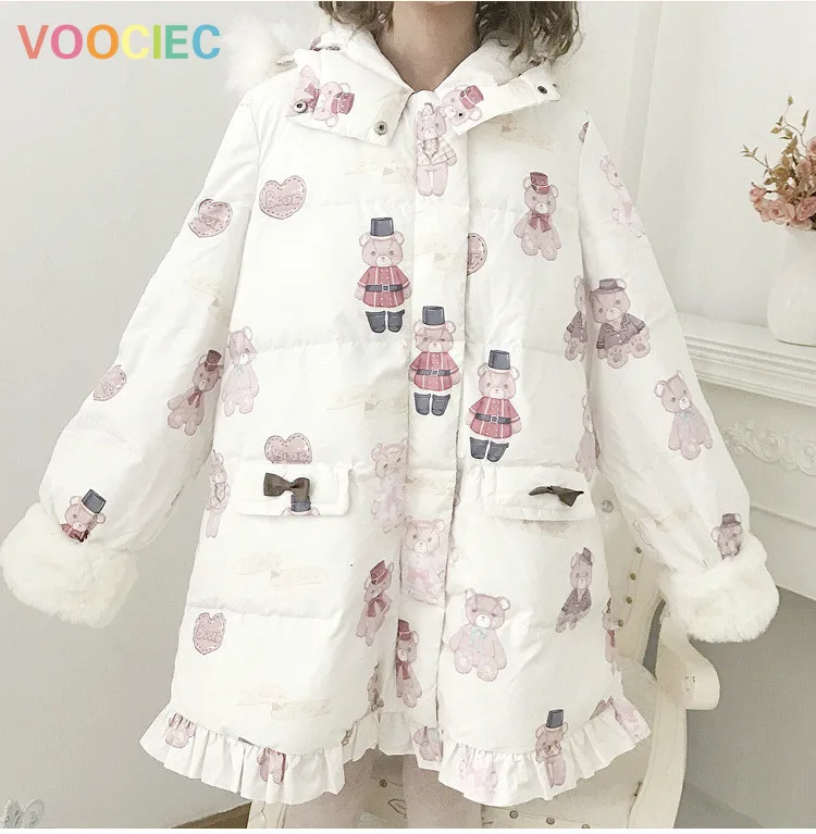 VOOCIEC Autumn winter japanese sweet lolita coat thicken keep warm cute printing hooded victorian coat kawaii girl cotton-padded 
VOOCIEC Autumn winter japanese sweet lolita coat thicken keep warm cute printing hooded victorian coat kawaii girl cotton-padded