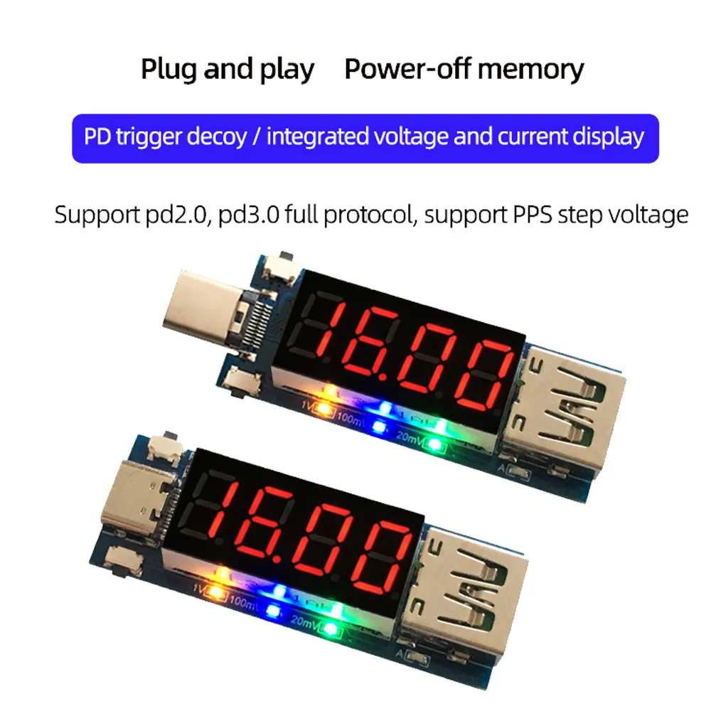 Type-C PD Decoy Module Quick Charge Trigger Module DC Digital Display Voltage Ampere Meter Test Instrument Support PD2.0 PD3.0
Type-C PD Decoy Module Quick Charge Trigger Module DC Digital Display Voltage Ampere Meter Test Instrument Support PD2.0 PD3.0