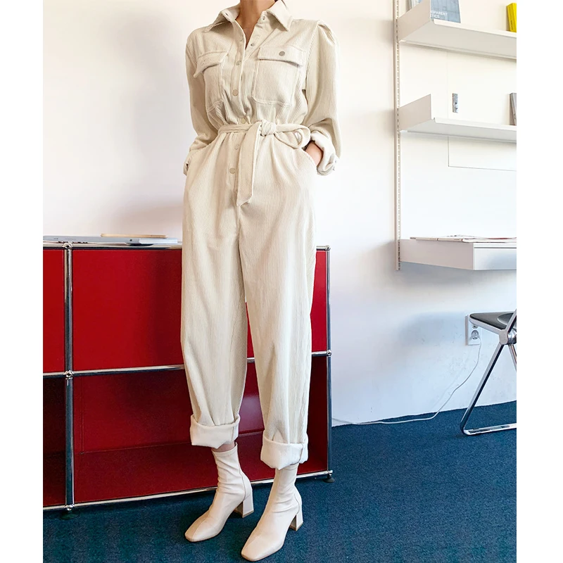 Corduroy Jumpsuit Belt Loose Overalls Lapel High Waist Casual Straight-Leg Pants Pocket Single-Breasted Romper Women
Corduroy Jumpsuit Belt Loose Overalls Lapel High Waist Casual Straight-Leg Pants Pocket Single-Breasted Romper Women