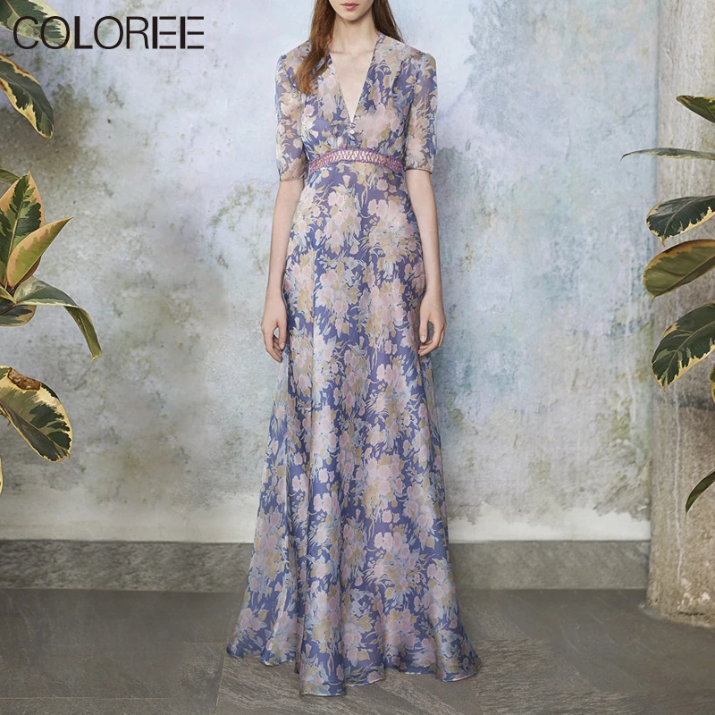 Vintage Blue Floral Print Maxi Dresses for Women2021 Summer High Quality Runway Elegant Sexy V-neck Chiffon Long Dress
Vintage Blue Floral Print Maxi Dresses for Women2021 Summer High Quality Runway Elegant Sexy V-neck Chiffon Long Dress