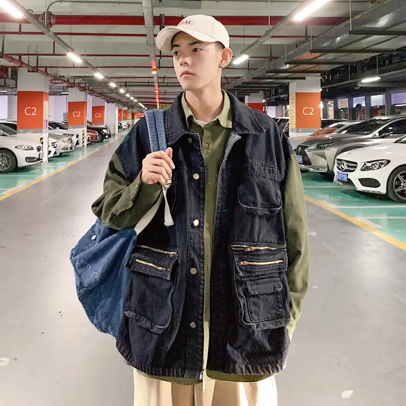 2020 Autumn Men's Fashion Trend Denim Jacket Stitching Color Zipper Decorative Coat Black/blue Color Cowboy Outerwear M-2XL
2020 Autumn Men's Fashion Trend Denim Jacket Stitching Color Zipper Decorative Coat Black/blue Color Cowboy Outerwear M-2XL