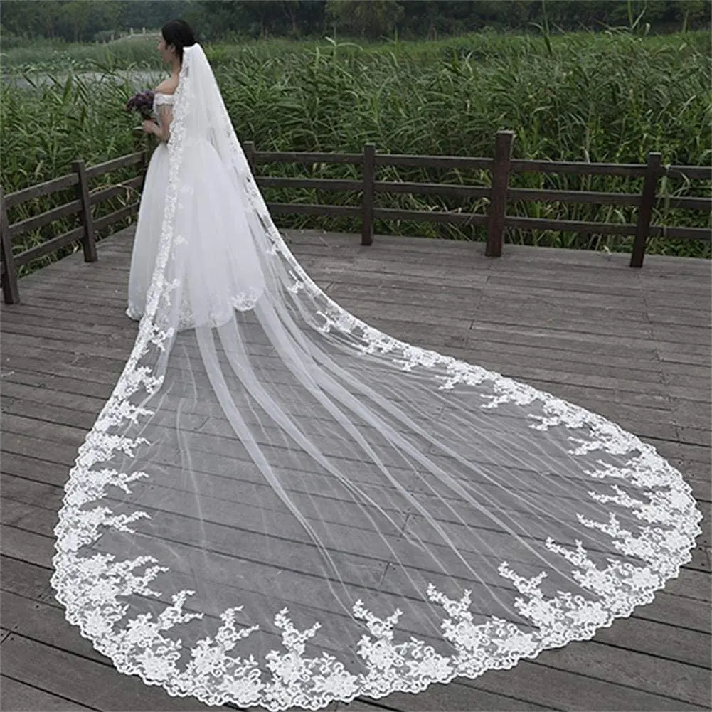 3M 4M Wedding Veils Long Cathedral Full Floral Lace Egde 1 Tier with Comb wedding accessories velos de novia largos
3M 4M Wedding Veils Long Cathedral Full Floral Lace Egde 1 Tier with Comb wedding accessories velos de novia largos