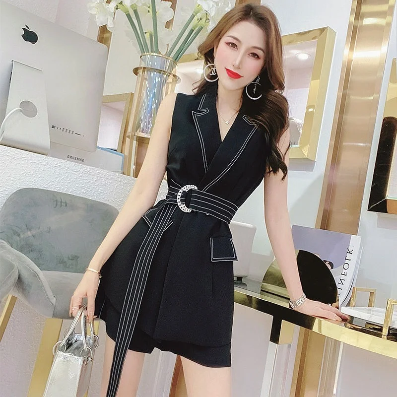 2021 Fashion Sleeveless Blazer Vest Suit Sash Belt Female Jacket Shorts Set Double Breasted Summer Clothes Women Sets Y478
2021 Fashion Sleeveless Blazer Vest Suit Sash Belt Female Jacket Shorts Set Double Breasted Summer Clothes Women Sets Y478